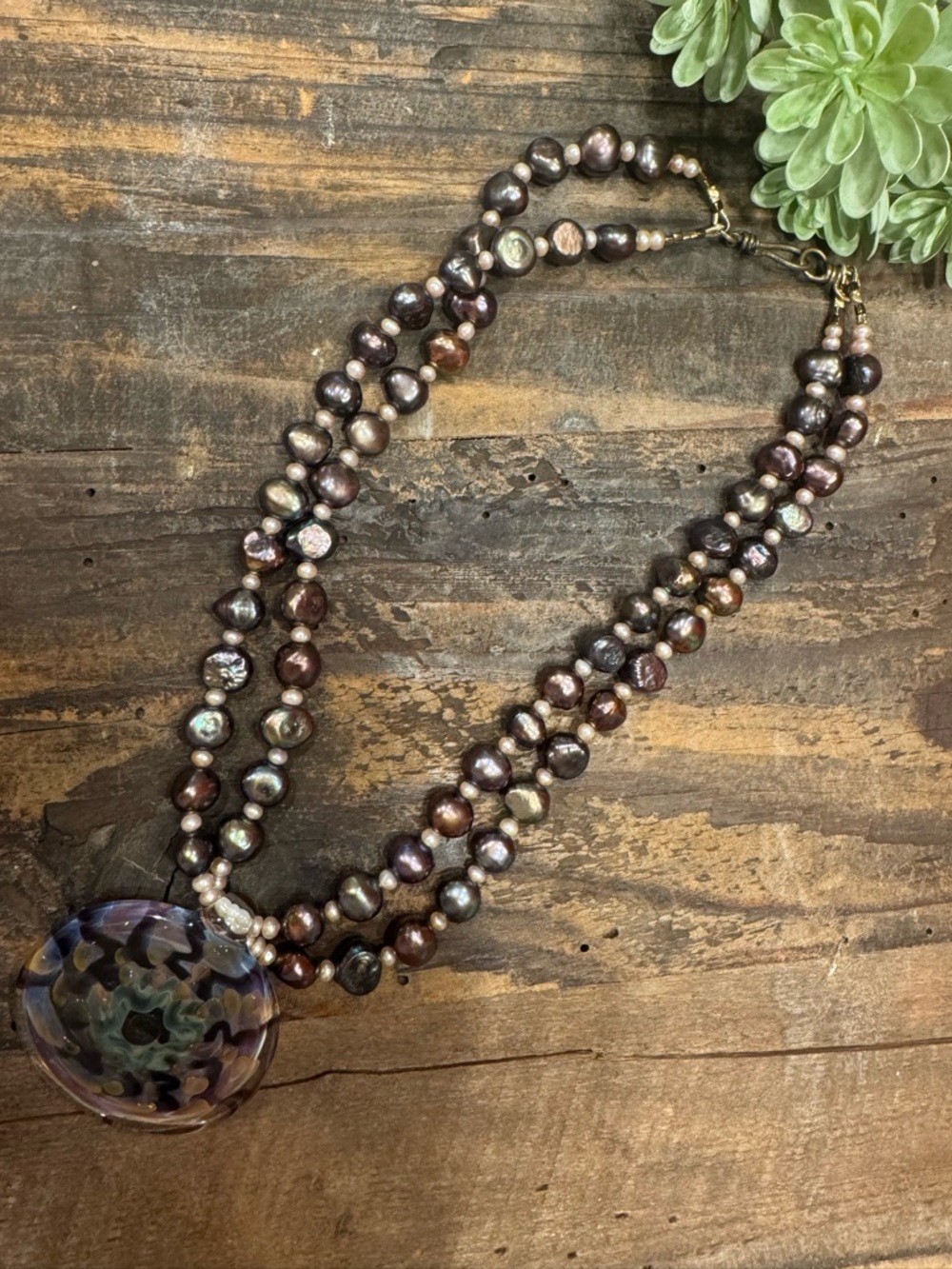 Pearl Multi-Strand Necklace with Glass Pendant
